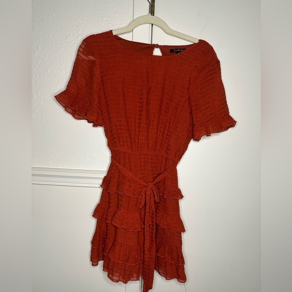 City Studio Ruffled Mini Dress in Bold burnt orange size XS